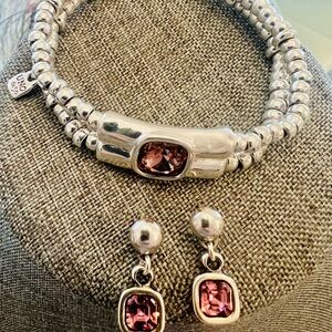 UNO de 50 Silver Beaded Bracelet & Earrings Set Purple Crystal | Artisan Spanish